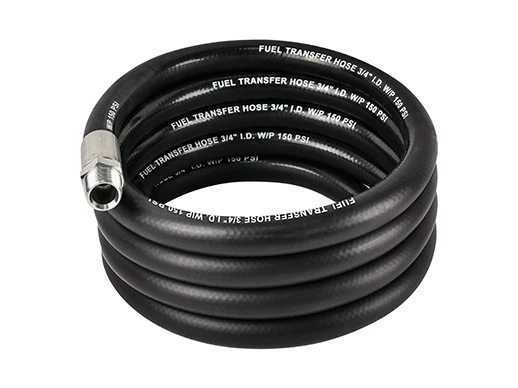 A biodiesel delivery rubber hose with fittings.
